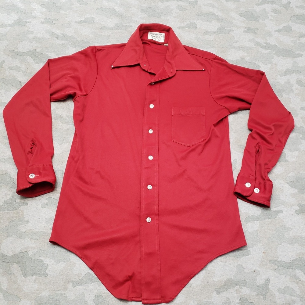 Vintage Van Heusen Shirt Mens 15 1/2x34 Red‎ Long Sleeve Button-Up